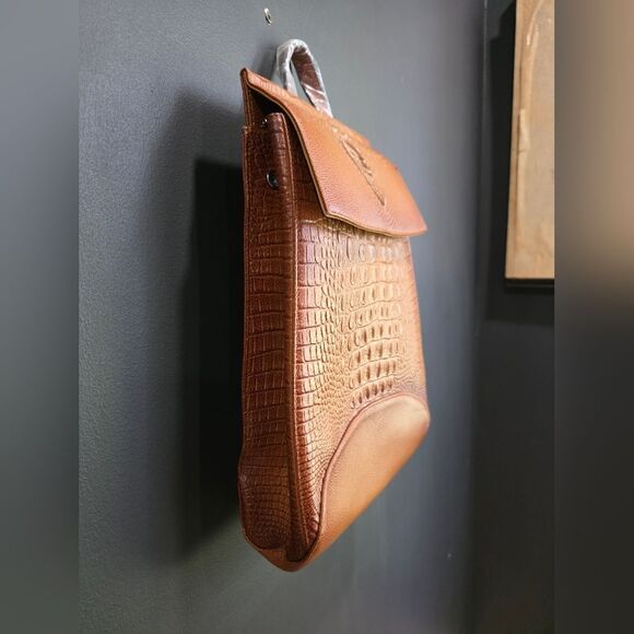 COOLCY Women Leather Backpack Shoulder Bag Tan Croc Embossed Convertible NWT - Picture 4 of 9